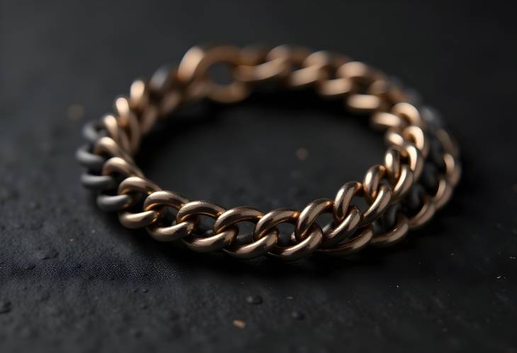 CloseUp of Fashionable Chain Bracelets Resting on Charcoal Surface